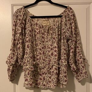 Ralph Lauren Cream and Red Floral Blouse